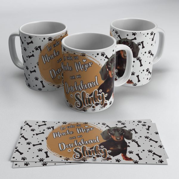 Taza Dachshund con el nombre de tu mascota