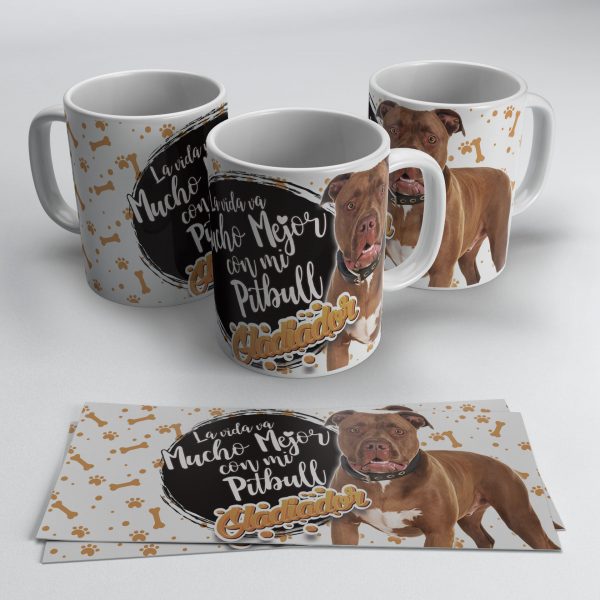 Taza Pitbull con el nombre de tu mascota