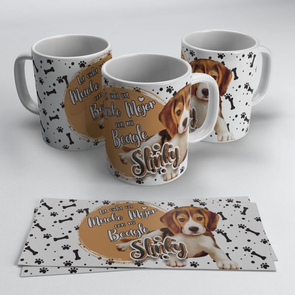 Taza Beagle con el nombre de tu mascota