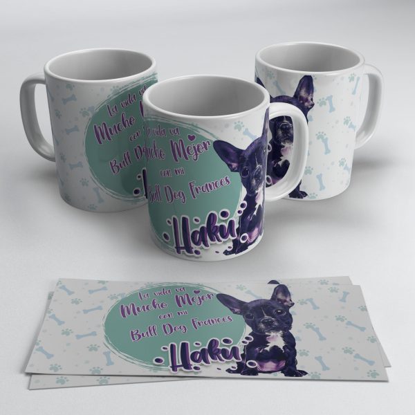 Taza Bull Dog Frances con el nombre de tu mascota