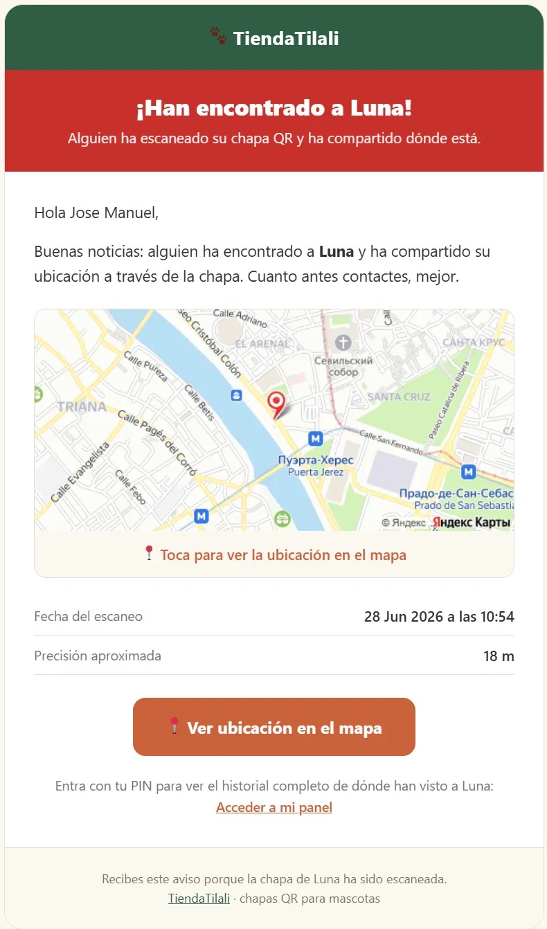 Email que recibe el dueno