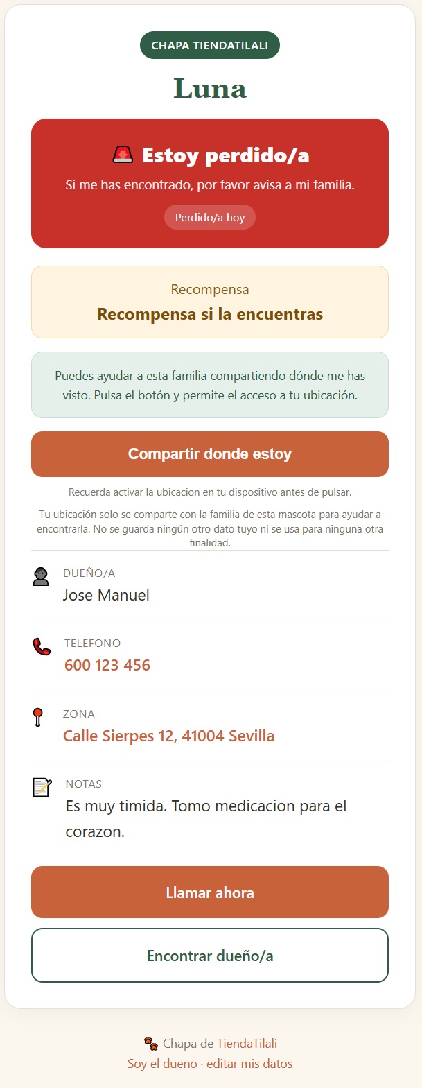 Modo perdida con aviso rojo